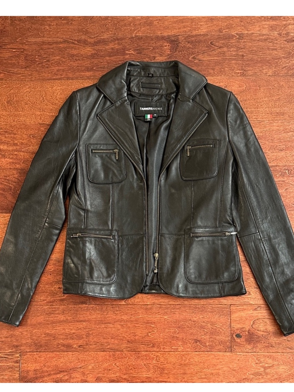 Never worn. Black Women's Leather Zip Jacket
